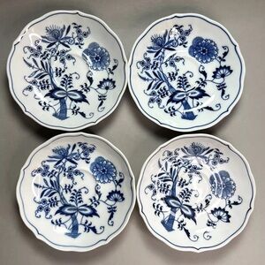 COPY - Blue Danube Japan Blue Onion (4) Saucers ORIGINAL Fine China Scalloped E…
